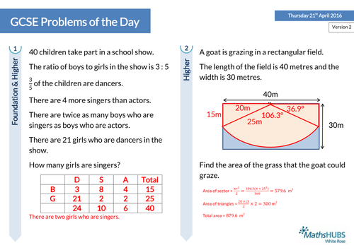 GCSE Problem Solving Questions of the Day - 21st April