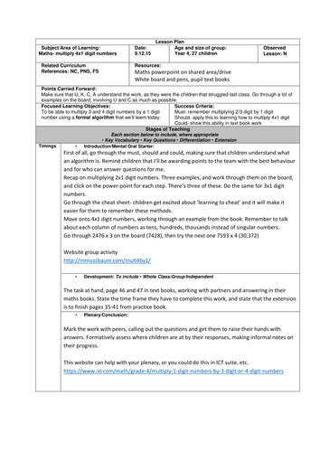 Year 4: 3 & 4 digit x 1 digit numbers     (ENTIRE WEEK OF PLANNING AND RESOURCES)