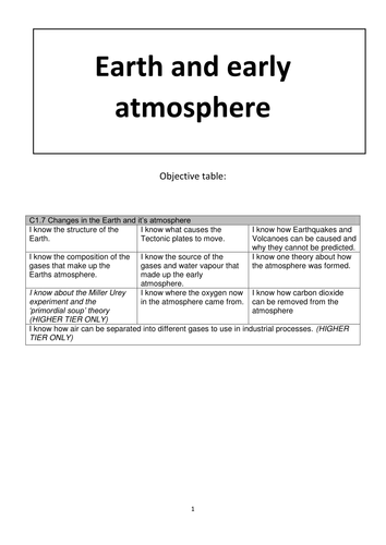 Earth and early atmosphere booklet C1