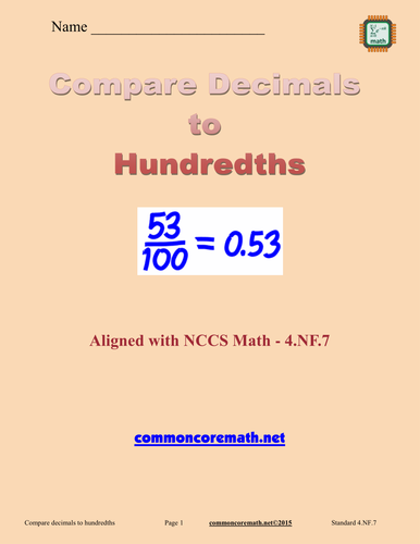 Compare Decimals to Hundredths - 4.NF.7