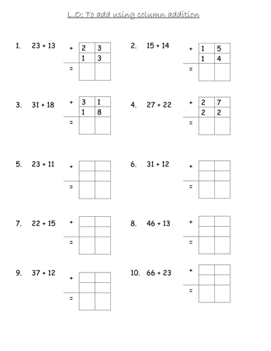 Introduction to column addition and subtraction