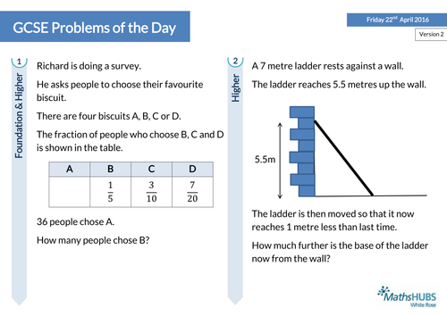 GCSE Problem Solving Questions of the Day - 22nd April