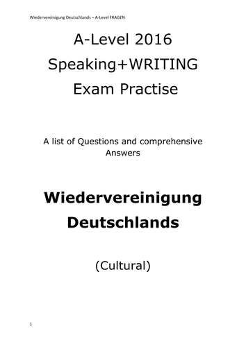 A2 German Speaking Test Questions and Answers - Wiedervereinigung Deutschlands - CULTURAL