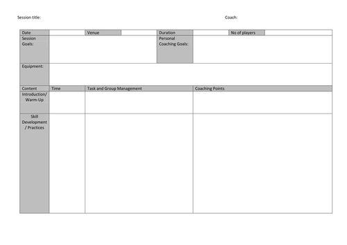 Sports specific session plan template | Teaching Resources