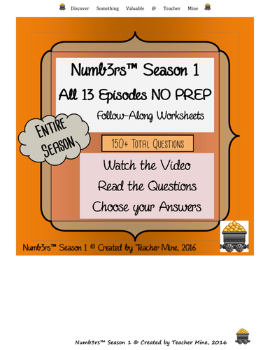 Numb3rs™ Entire Season 1 BUNDLE Follow-Along Worksheets