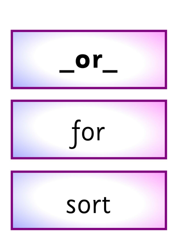 Phase 3: 'or' sound [as in north, sort]: table/group cards, activities and presentation 