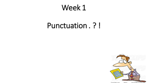 6 Punctuation Lessons, worksheets, power-point and SOW (. ! ? , ' "" : ;) 