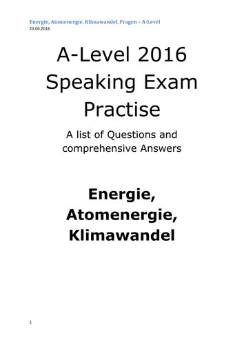 A2 German Speaking Test Questions and Answers - Atomenergie, Klimawandel - ENERGIE
