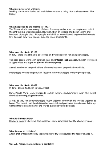 An Inspector Calls Context, Social Responsibility and Quiz 