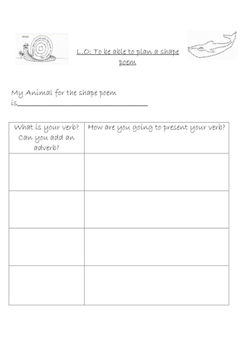 Literacy - Shape poetry 