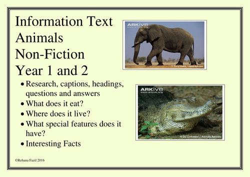 Information Writing Non Fiction Animals Unit Year 2 and Year 1