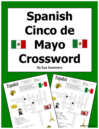 Spanish Cinco de Mayo Crossword Puzzle Worksheet and Vocabulary 