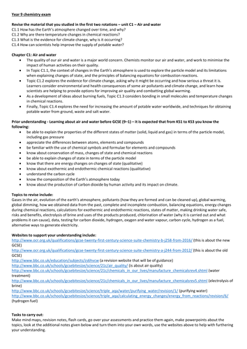 New 21st century science C1 (Air and Water) information for students to help them revise