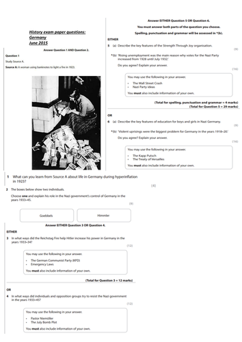 ALL history exam papers Germany history B 1918-1945 EDXECEL