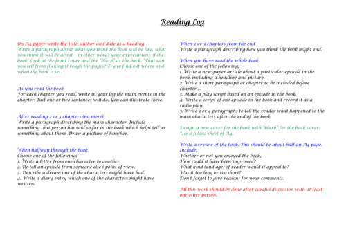 Reading Log with book review sheets