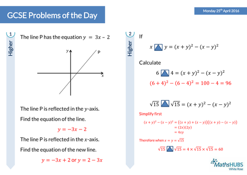 GCSE Problem Solving Questions of the Day - 25th April