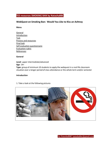 TES resources SMOKING BAN webquest by NatashaBBC
