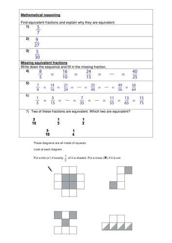  equivalent fractions Year 4 5 6