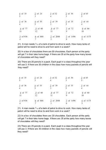 Fraction of a quantity or number - Year 5 6 - unit fraction of a number.