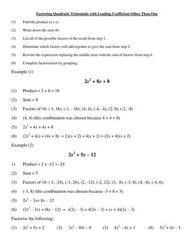 Factorising quadratic expressions