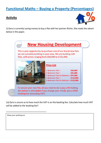 Functional Maths Activity (L1 - L2) - Buying a Flat (and GCSE)