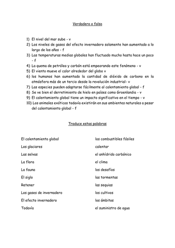 AQA A2 Level Spanish - Global Warming 