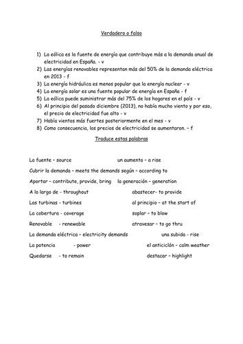 AQA A2 Level Spanish - Wind Energy 