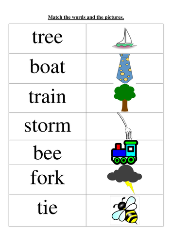 Phonics cut and stick and Word Matching Worksheets ...