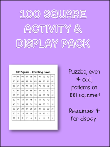 100 Square Number Patterns - NO PREP - Puzzle Center, Display, Activity!