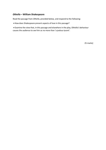 AQA A New Spec: Othello extract question - character of Othello