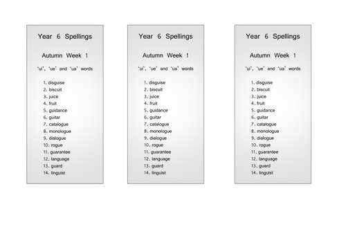 Year 6 Spellings -  for the full academic year (NC2016 ready - incorporating years 5 & 6 word lists)