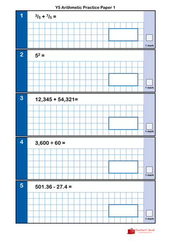 y5 arithmetic practice paper 1 by helenrachelcrossley teaching