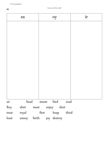 Year 1 Sounds - Sort into a Table