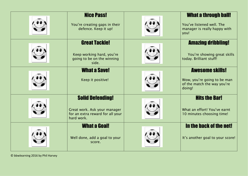 Football Motivation and Positive Behaviour Reward System