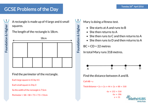 GCSE Problem Solving Questions of the Day - 26th April