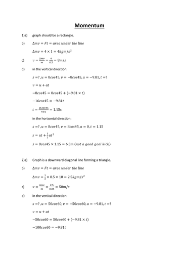 Answers and worked solutions for momentum booklet