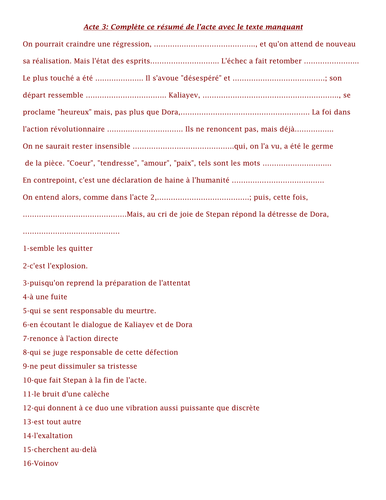 Study of Les Justes d'Albert Camus