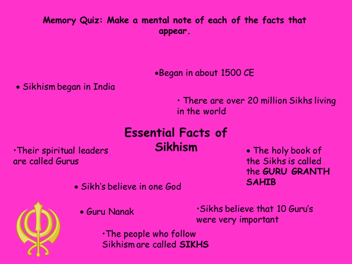 Memory game on facts about Sikhism