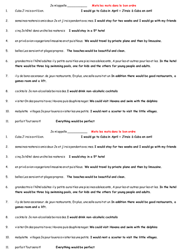 Conditional tense and holidays worksheet