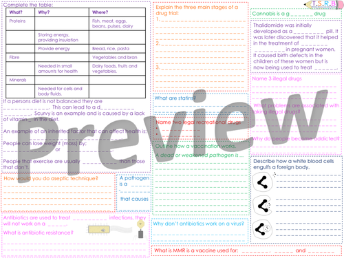 B1 Diet, Disease, Vaccinations and Drugs Revision Mat
