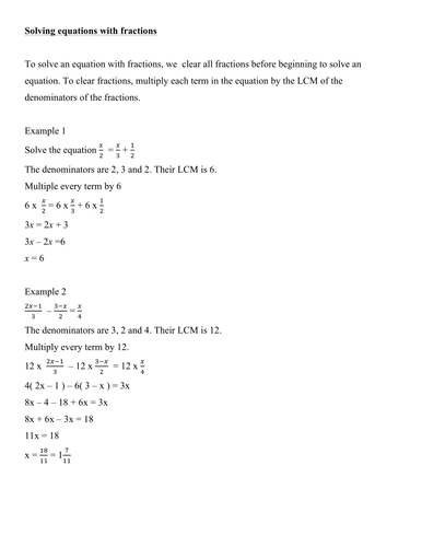 Solving equations with fractions