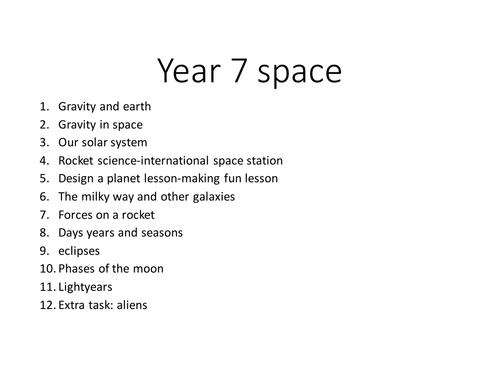 Year 7 space- full set of lessons for a scheme
