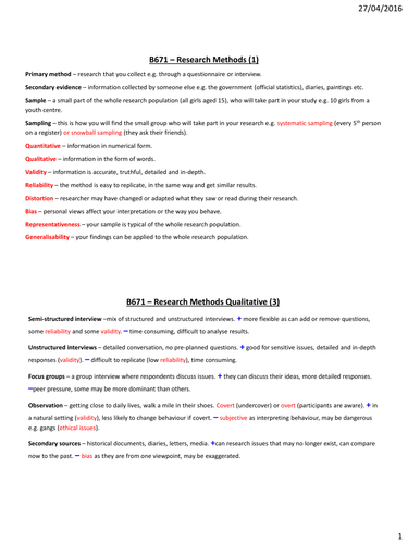 OCR B671 Research Methods and Sociology Basics Flashcards