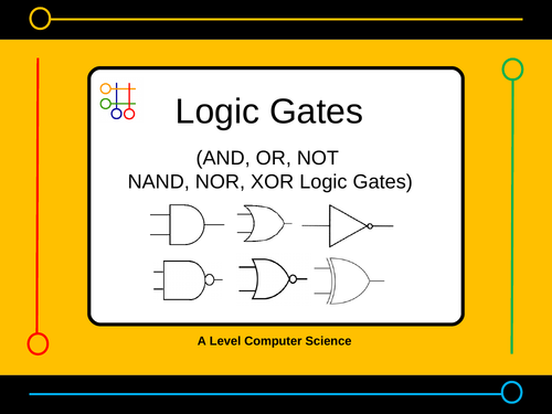 Presentation:   logic gates AND, OR, NOT, NAND, NOR, XOR  (24 slides)