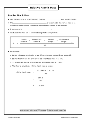 Calculating Relative Atomic Mass Teaching Resources