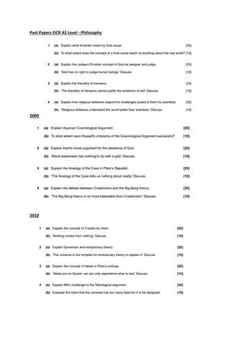 OCR AS Religious Studies Exam Questions