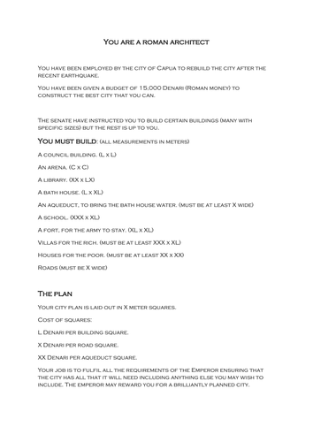 Roman Numerals City Plan (Investigation)