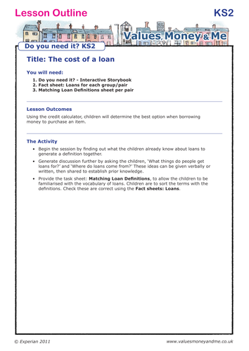Do You Need It? KS2 - The cost of a loan