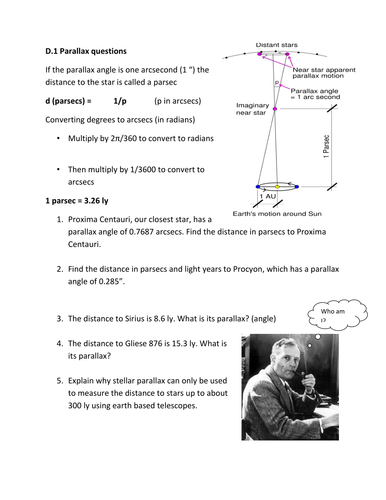 Parallax angle worksheet 