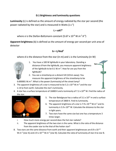 Brightness and luminosity questions